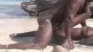 Uma negra com o amigo transando na praia